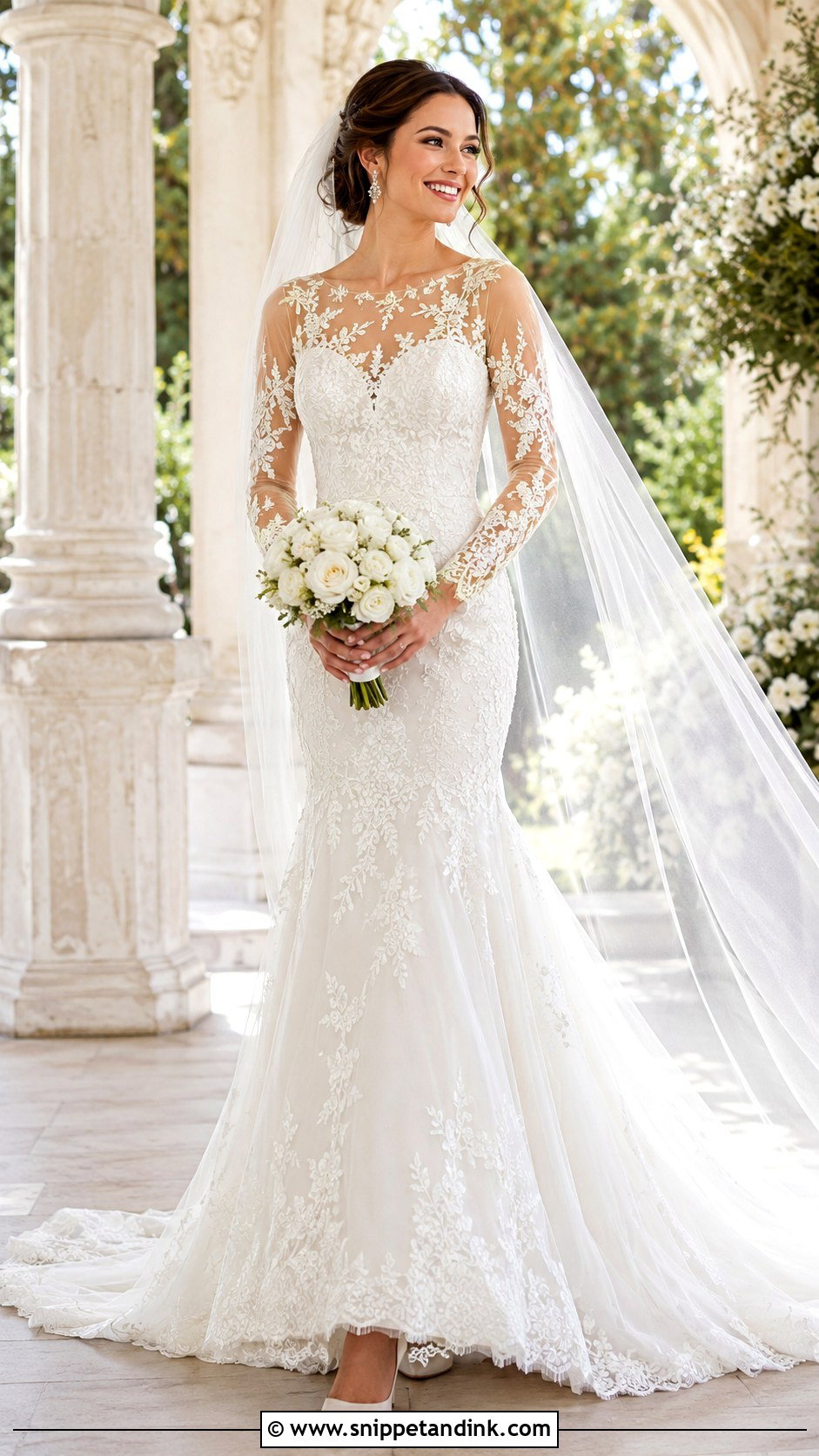 Illusion Neck Lace Wedding Dress - Snippet and Ink - 20 Lilly Collin’s Wedding Dress Ideas