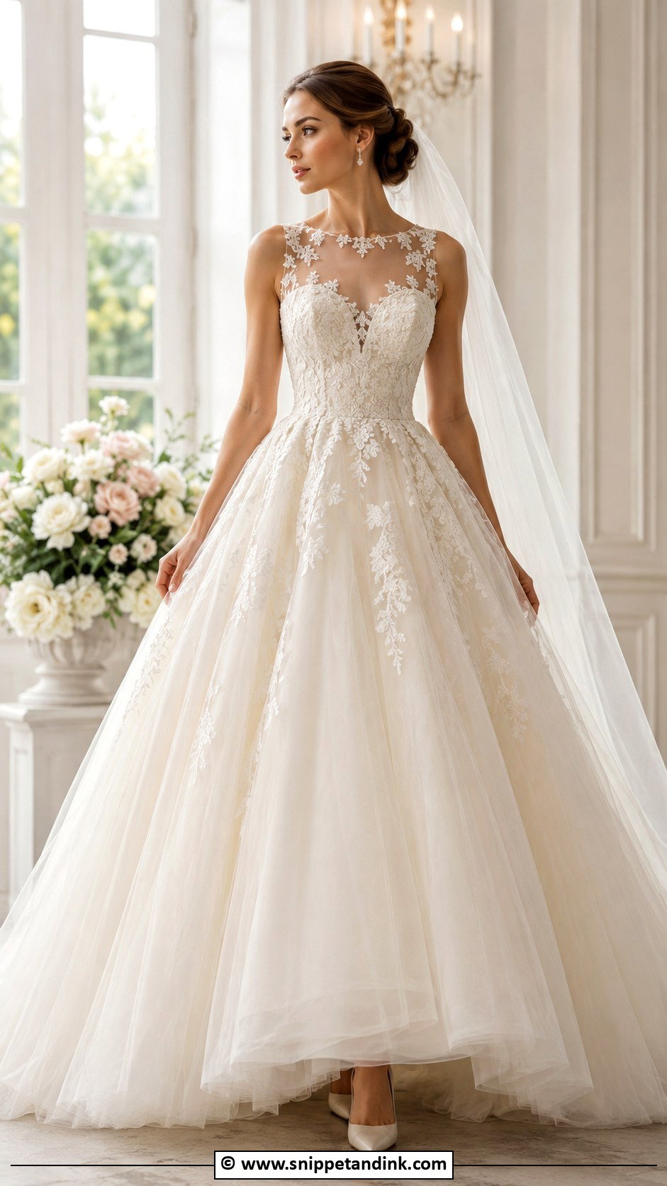 Illusion Neck Princess Wedding Dress - Snippet and Ink - 35 Princess Wedding Dresses