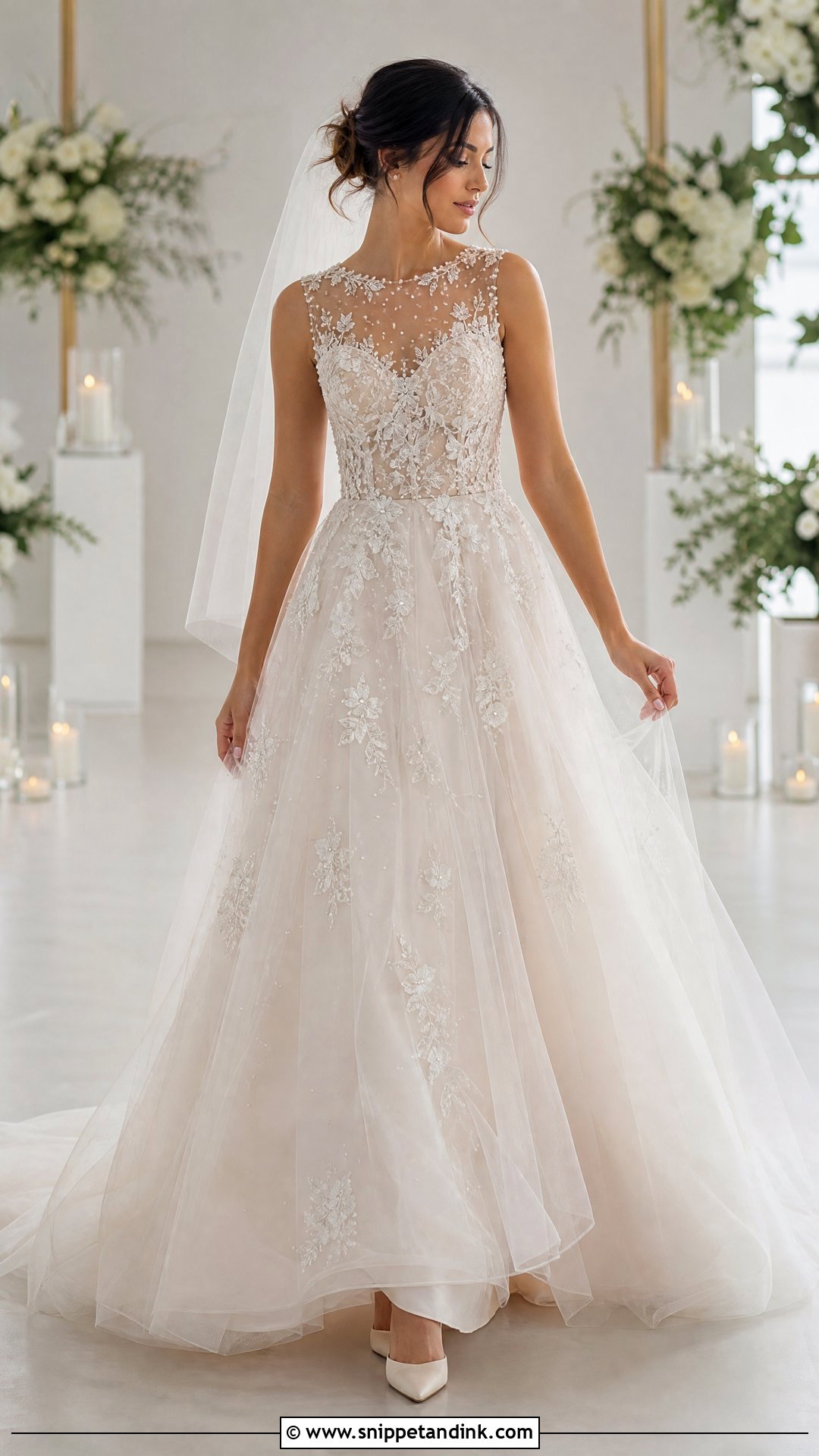 Illusion Neck Tulle Wedding Dress - Snippet and Ink - 20 Neck Wedding Dress Ideas