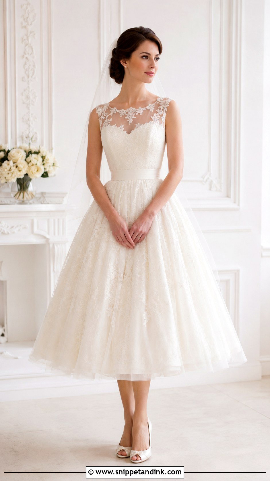 Illusion Neckline 50s Wedding Dress - Snippet and Ink - 30 50s Wedding Dress Ideas