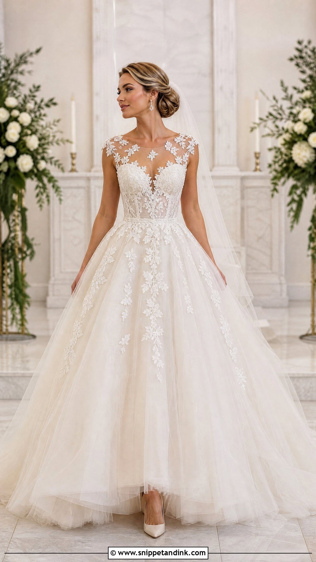 Illusion Neckline A Line Princess Wedding Dress - Snippet and Ink - 20 Wedding Dresses a Line Princess