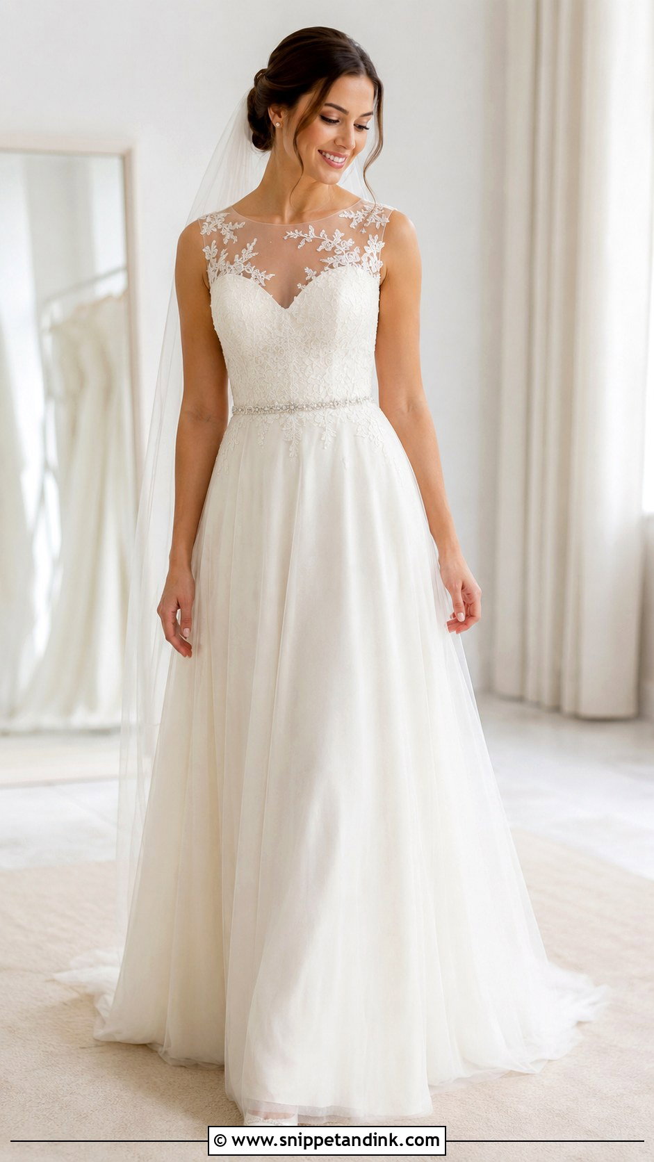 Illusion Neckline A Line Wedding Dress - Snippet and Ink - 20 2010s Wedding Dress Ideas