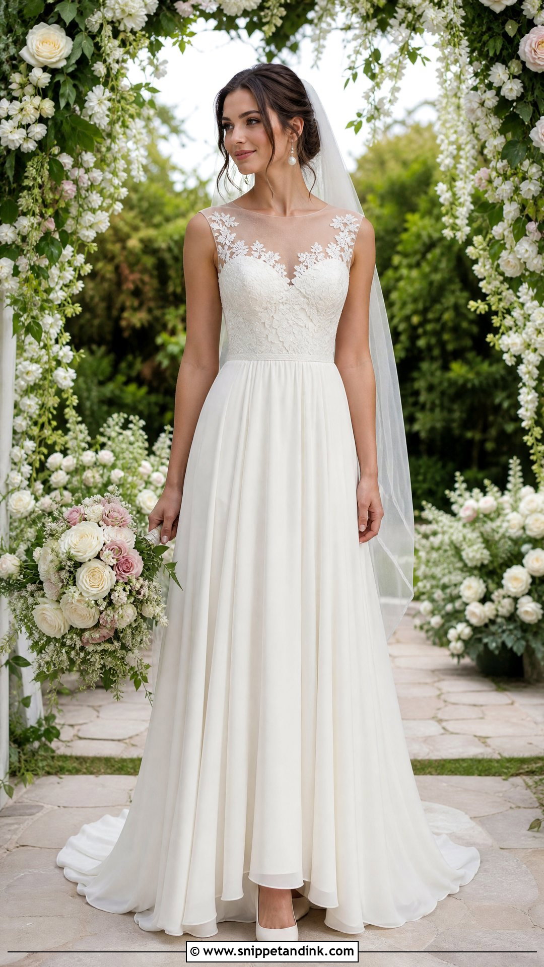 Illusion Neckline A Line Wedding Dress - Snippet and Ink - 20 Illusion Wedding Dress Ideas