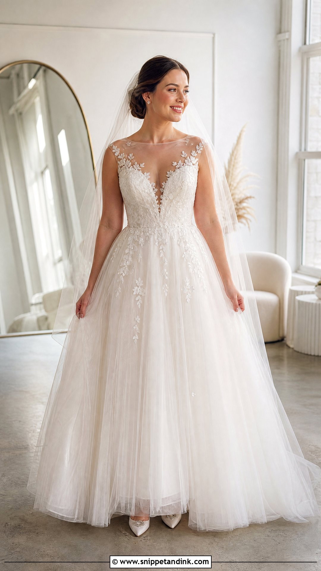 Illusion Neckline A Line Wedding Dress - Snippet and Ink - 20 Wedding Dress for Short Torso Ideas
