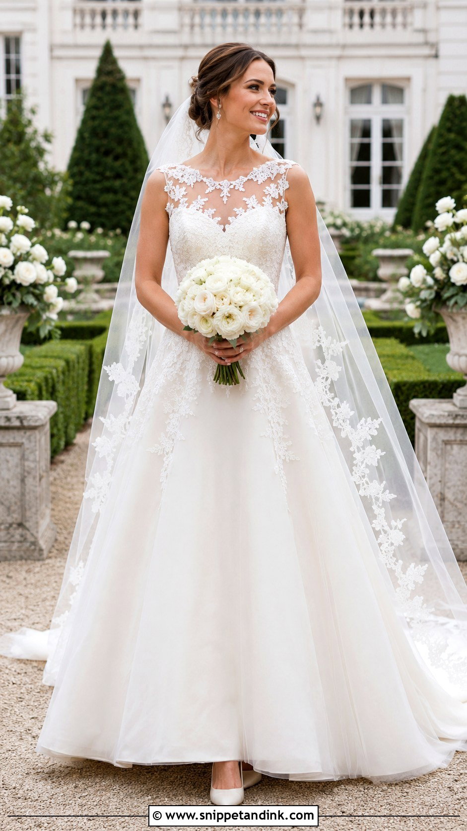 Illusion Neckline A Line Wedding Dress With Appliques - Snippet and Ink - 20 Classic a Line Wedding Dress Ideas