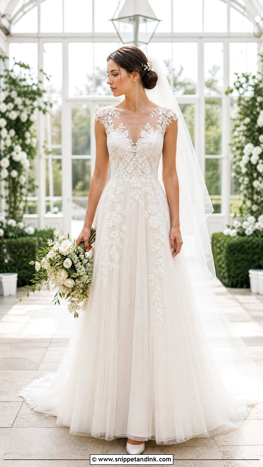 Illusion Neckline A Line Wedding Dress - Snippet and Ink - 25 Aline Wedding Dresses
