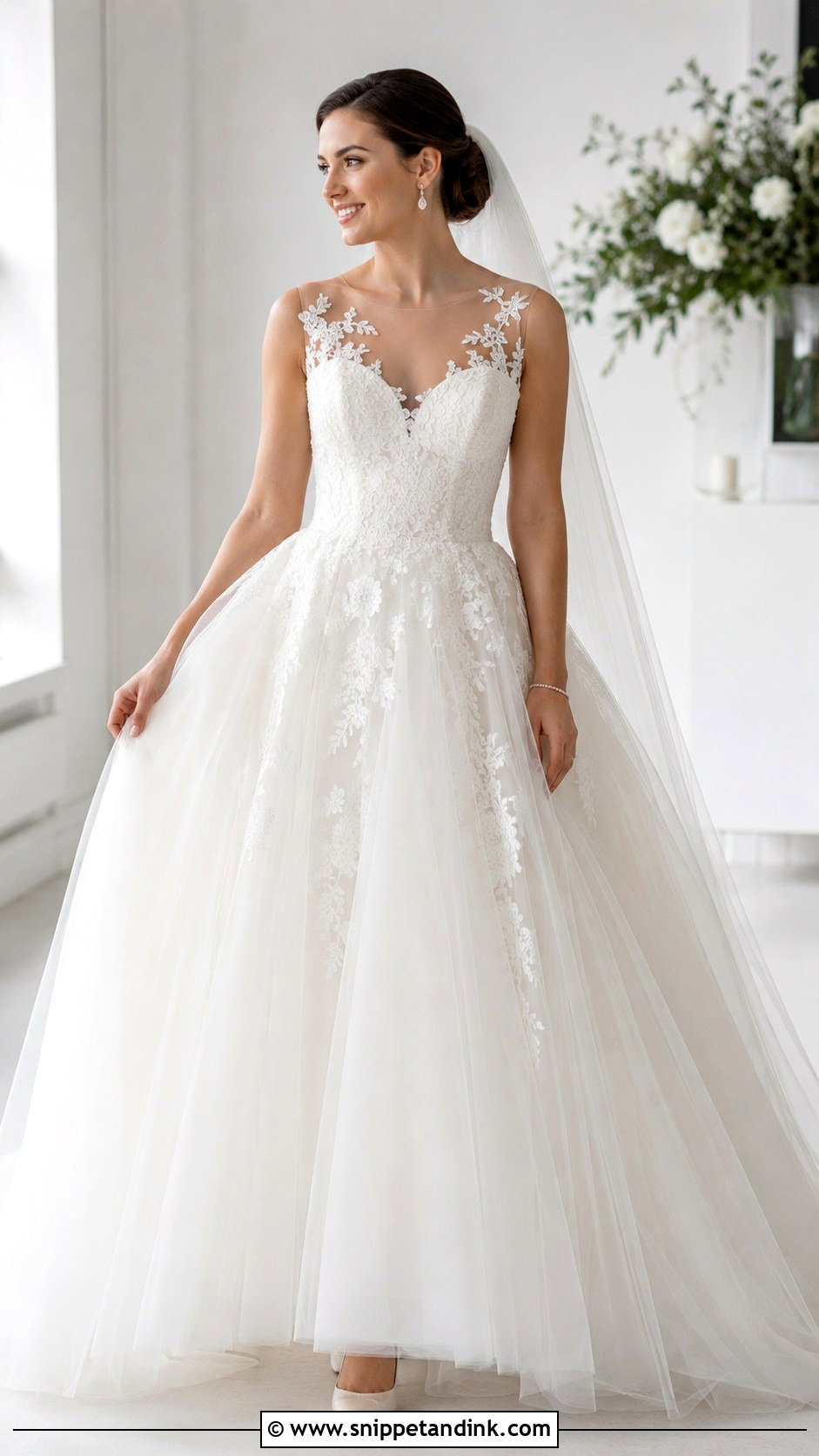 Illusion Neckline Ball Gown Wedding Dress - Snippet and Ink - 20 Ball Gown Wedding Dress Princess Ideas