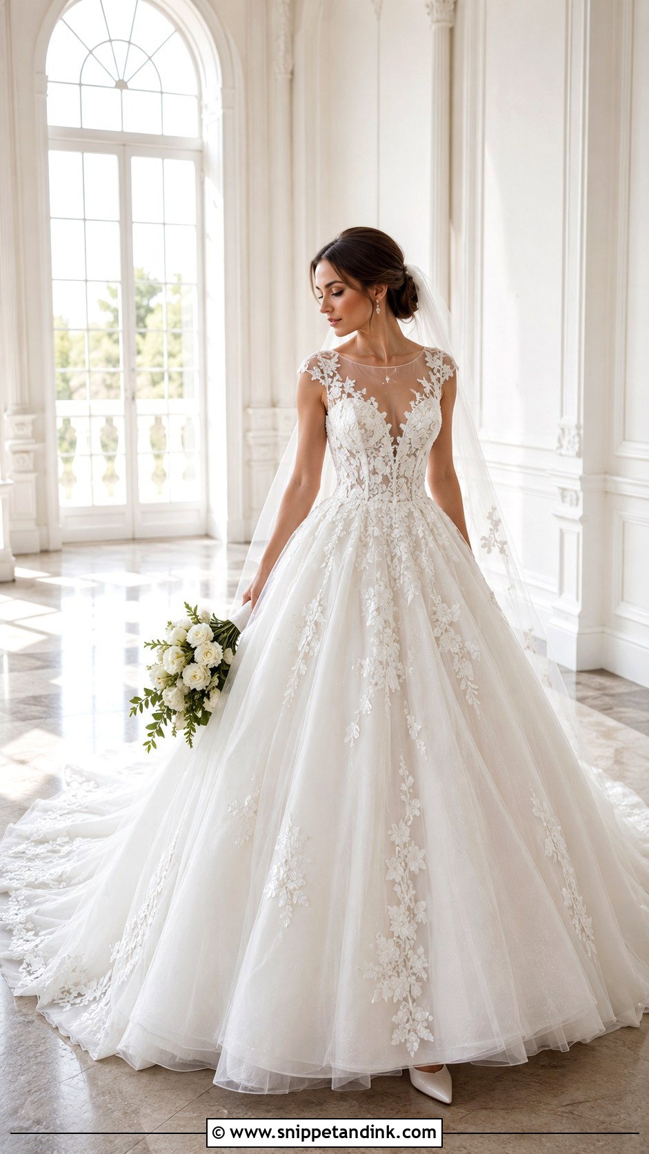 Illusion Neckline Ball Gown Wedding Dress With Long Train - Snippet and Ink - 20 Big Wedding Dresses Ball Gown Long Train