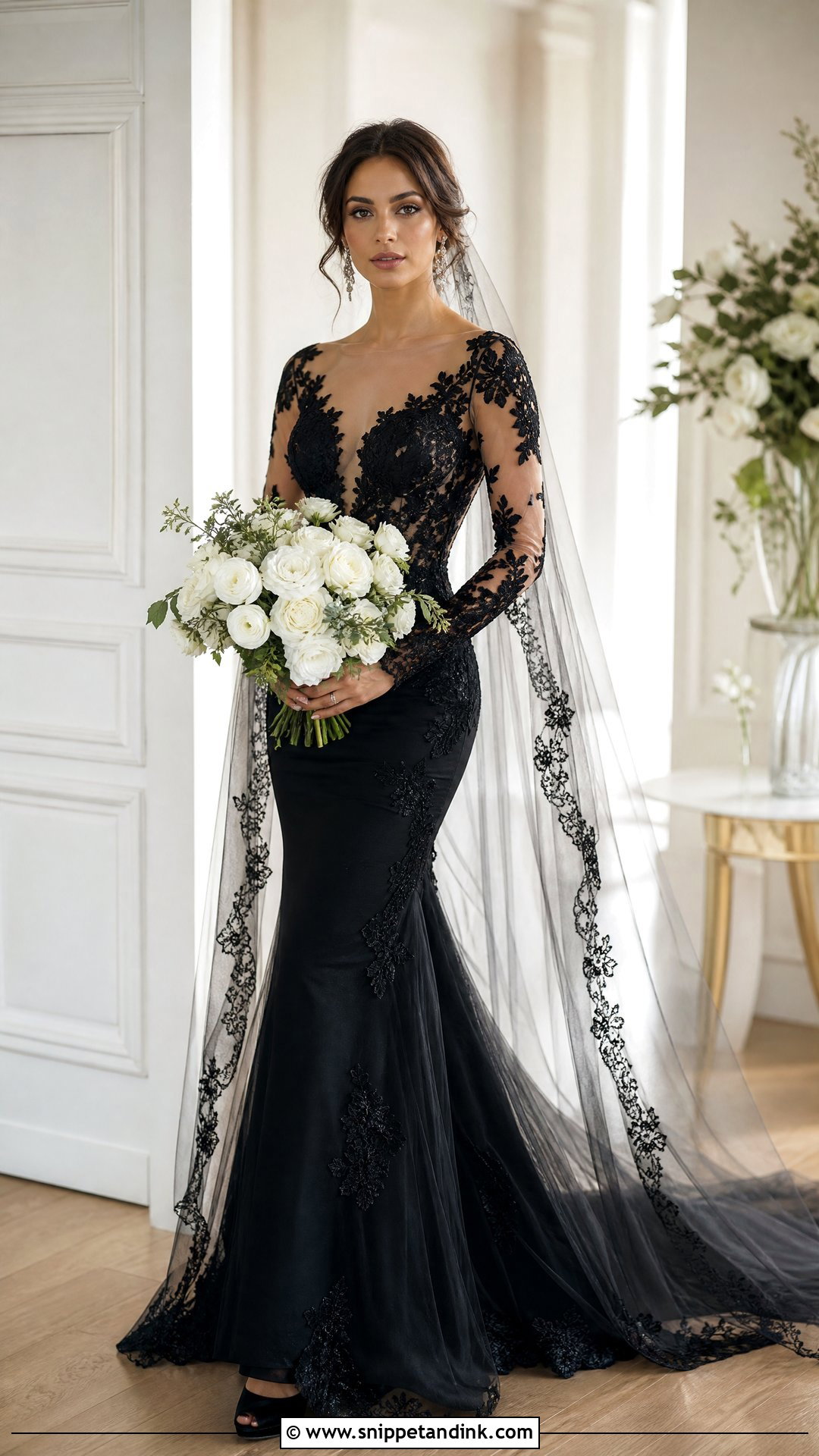 Illusion Neckline Black Mermaid Wedding Dress - Snippet and Ink - 25 Black Mermaid Wedding Dress Ideas