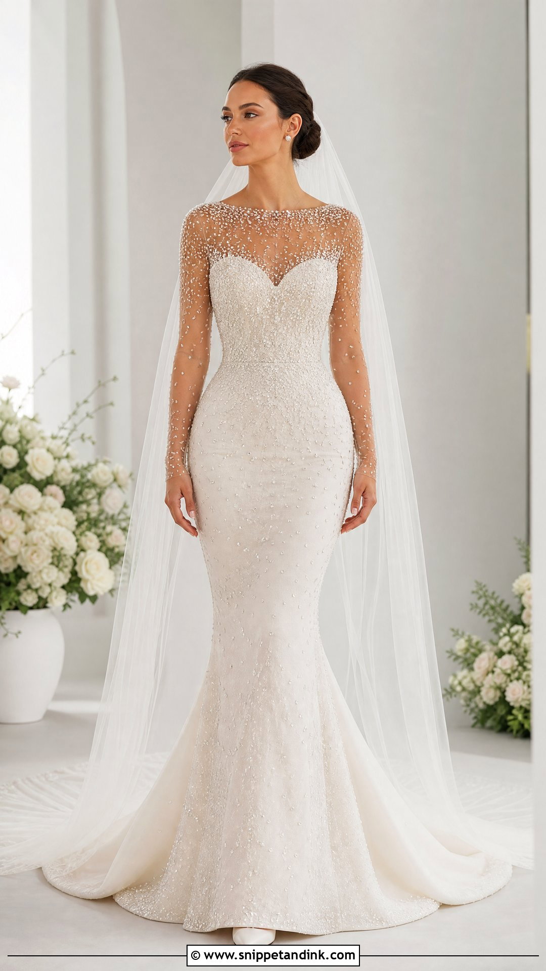 Illusion Neckline Bling Mermaid Wedding Dress - Snippet and Ink - 20 Mermaid Bling Wedding Dresses