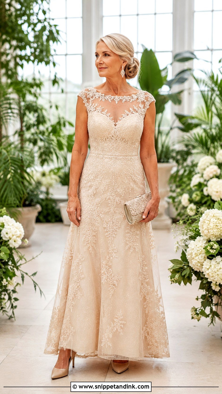 Illusion Neckline Champagne Wedding Dress - Snippet and Ink - 20 Champagne Wedding Dress Older Bride Ideas