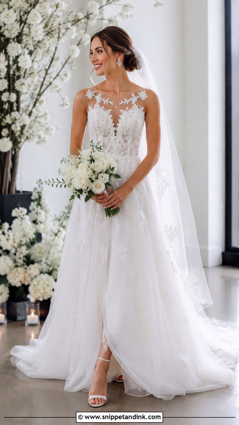 Illusion Neckline Lace A Line Wedding Dress - Snippet and Ink - 20 Lace Aline Wedding Dress Ideas