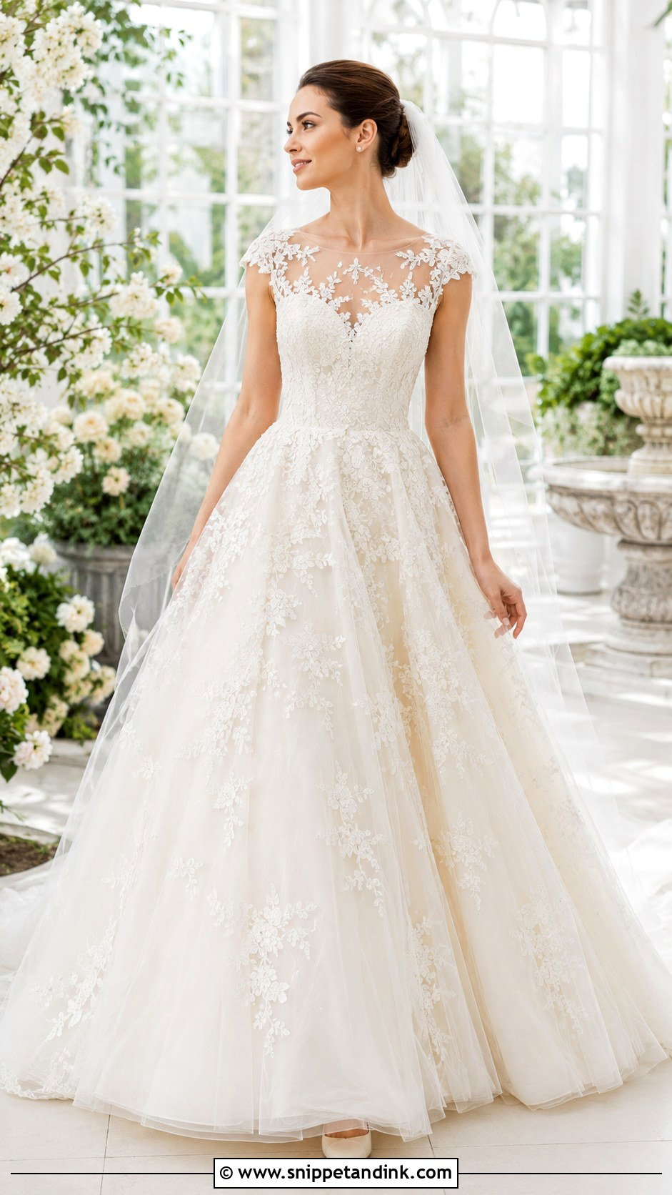 Illusion Neckline Lace Ball Gown Wedding Dress - Snippet and Ink - 20 Lace Ball Gown Wedding Dress Ideas