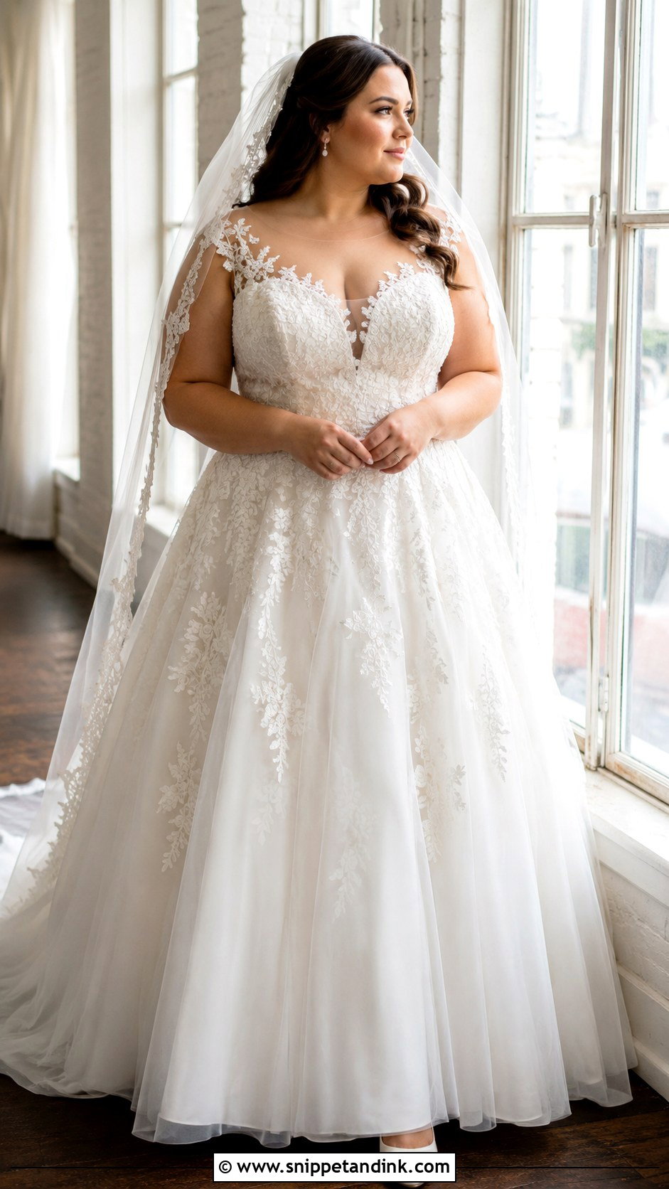 Illusion Neckline Lace Ball Gown - Snippet and Ink - 20 Large Bust Wedding Dress Ideas