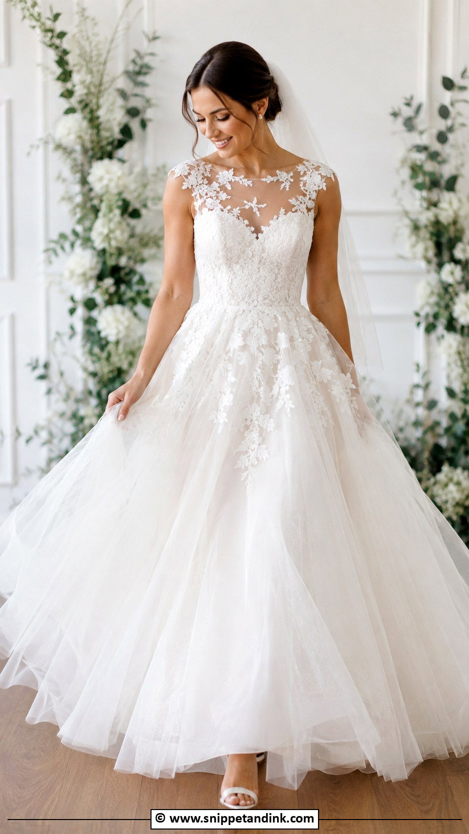 Illusion Neckline Lace Ballgown Wedding Dress - Snippet and Ink - 25 Lace Ballgown Wedding Dress Ideas