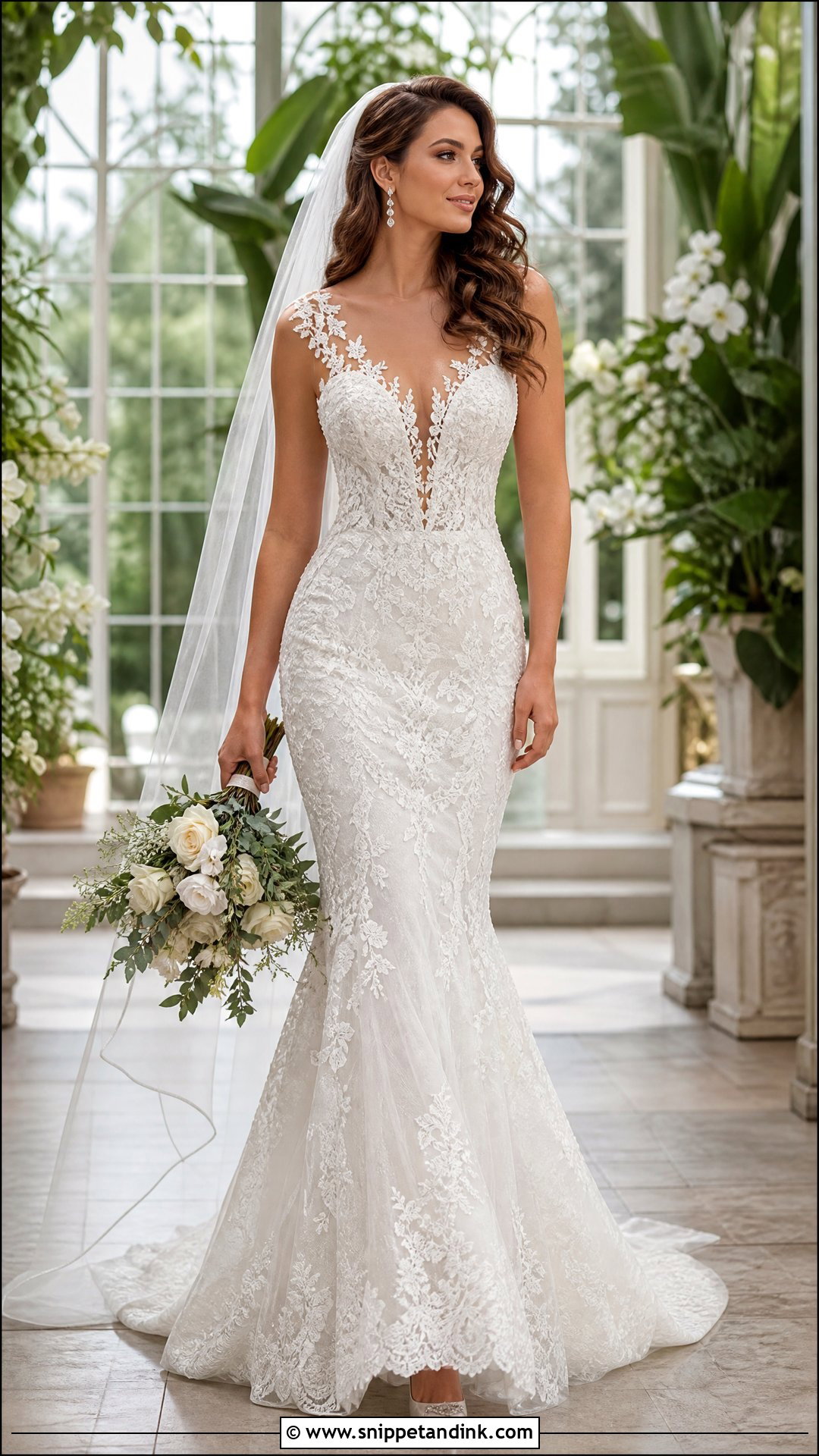 Illusion Neckline Lace Fit And Flare Wedding Dress - Snippet and Ink - 20 Wedding Dresses for Hourglass Shape