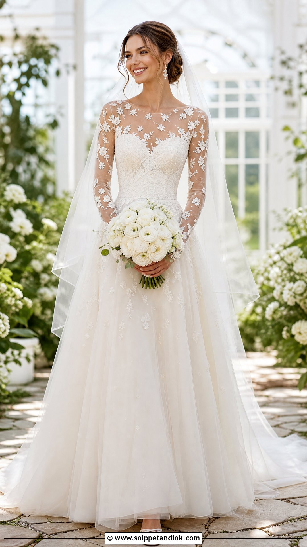 Illusion Neckline Lace Top Wedding Dress - Snippet and Ink - 25 Lace Top Wedding Dress Ideas