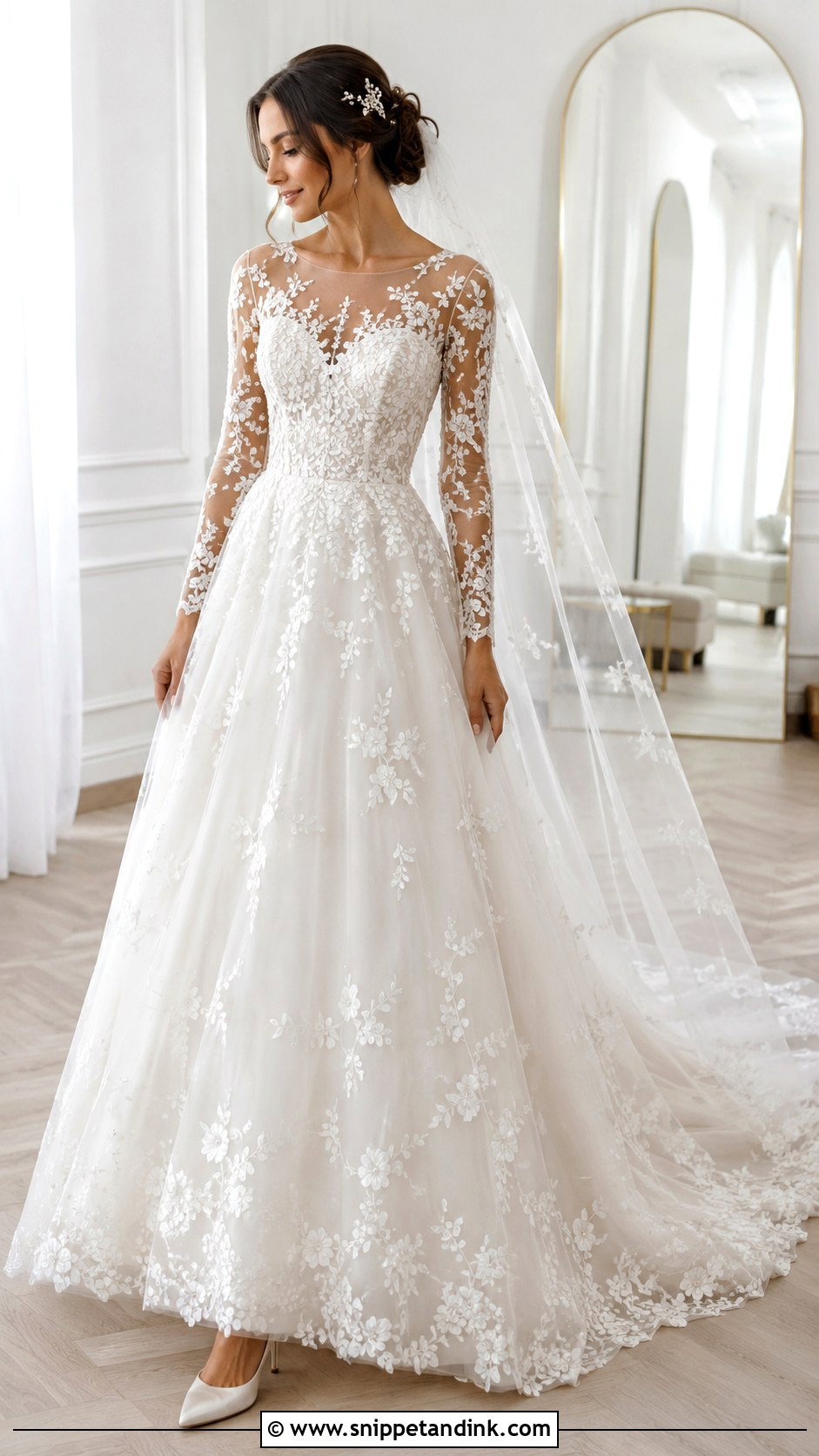 Illusion Neckline Lace Wedding Dress - Snippet and Ink - 20 Vintage Long Sleeve Lace Wedding Dress Ideas