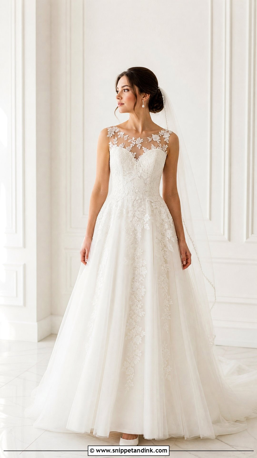 Illusion Neckline Lace Wedding Dress - Snippet and Ink - 20 Wedding Dress with Lace Ideas