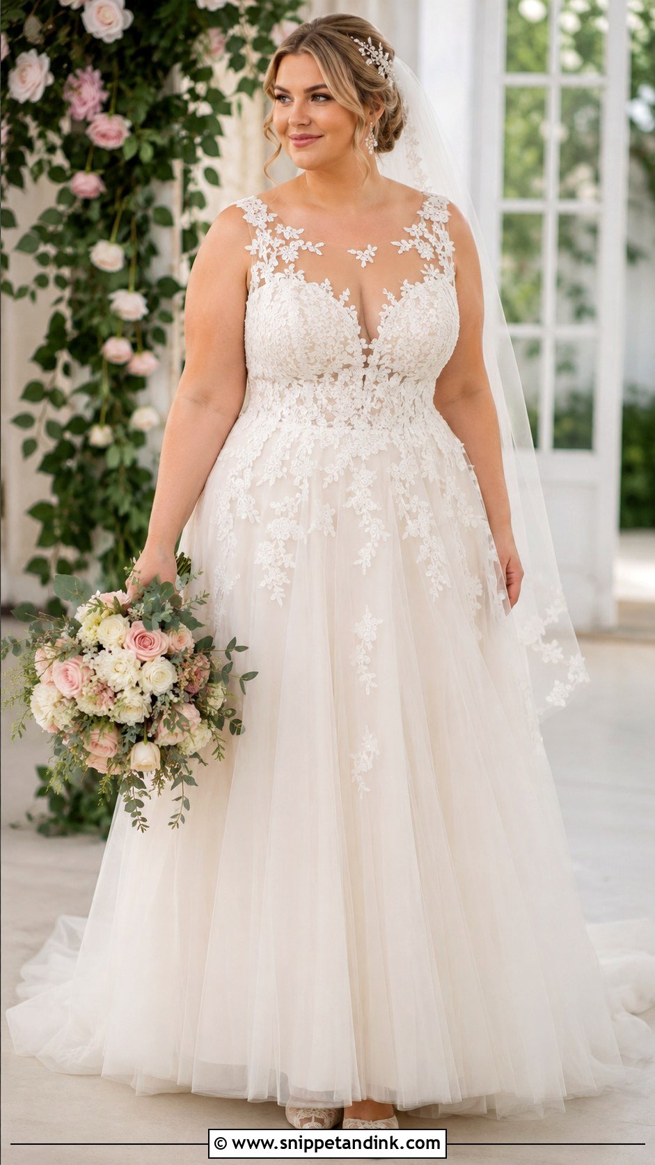 Illusion Neckline Lace Wedding Dress - Snippet and Ink - 20 Big Bust Wedding Dresses