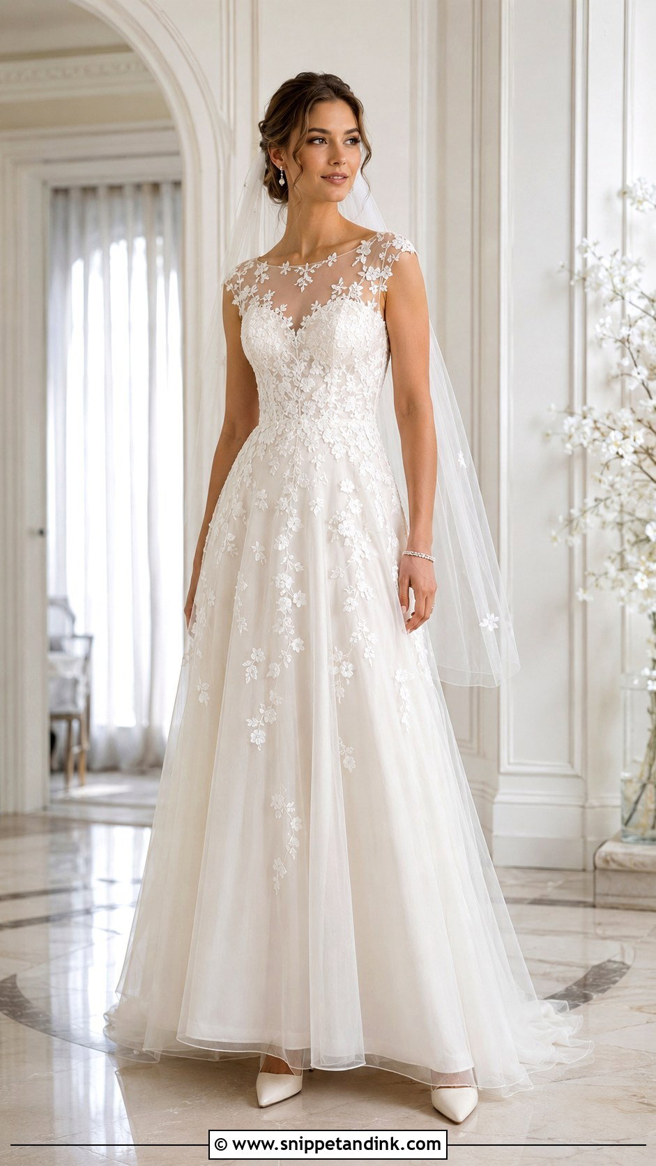Illusion Neckline Lace Wedding Dress - Snippet and Ink - 20 Lace Bride Dress Ideas