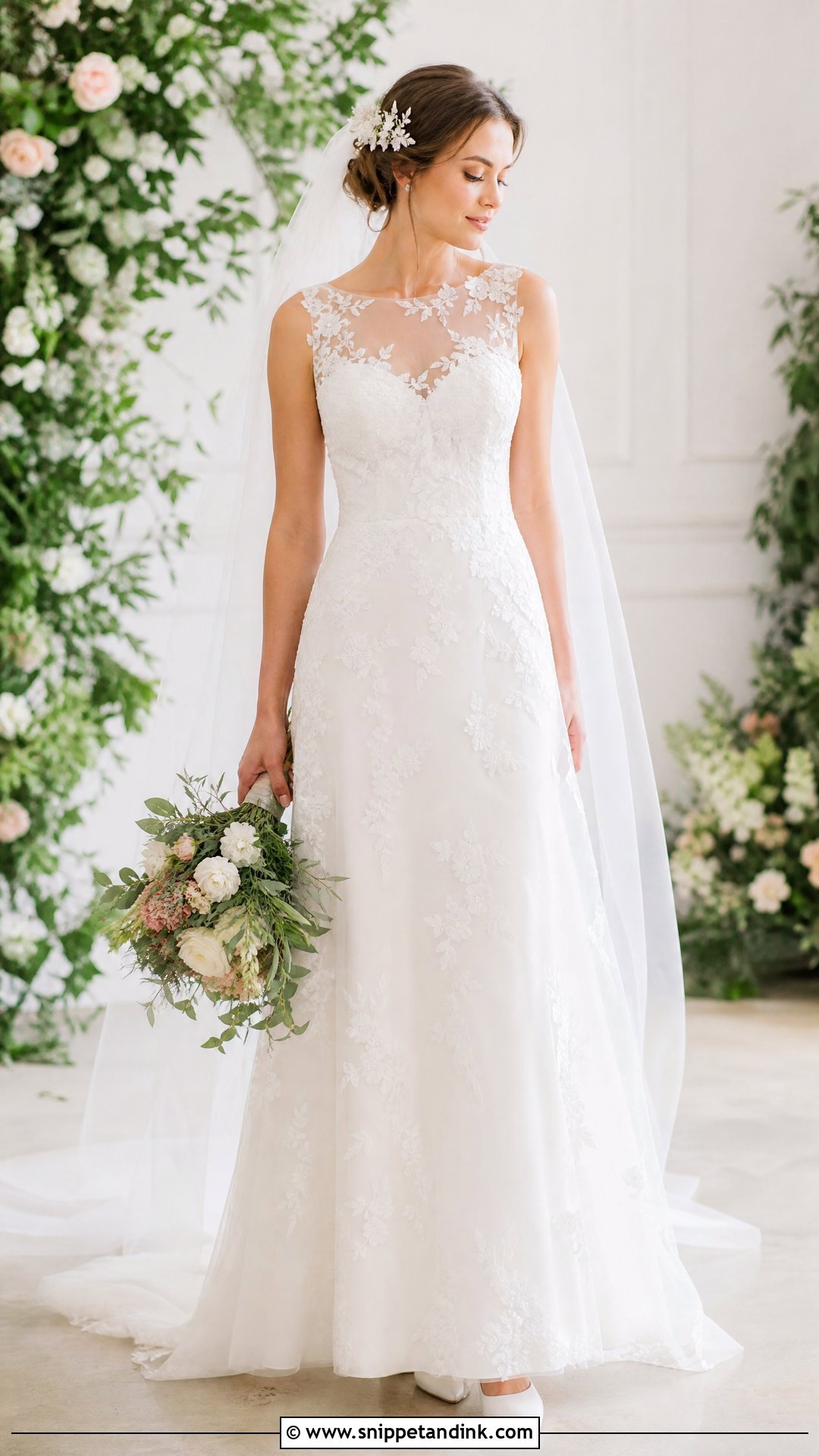 Illusion Neckline Lace Wedding Dress - Snippet and Ink - 20 Wedding Dress for Small Bust Ideas