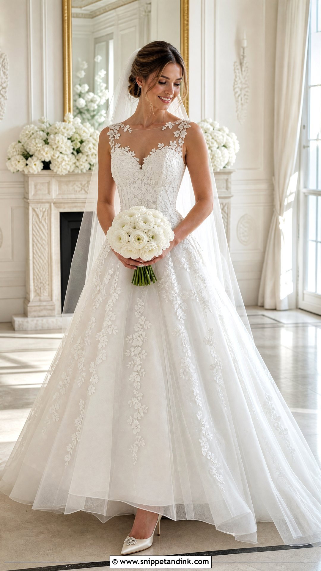 Illusion Neckline Lace Wedding Dress - Snippet and Ink - 20 Lace Traditional Wedding Dress Ideas