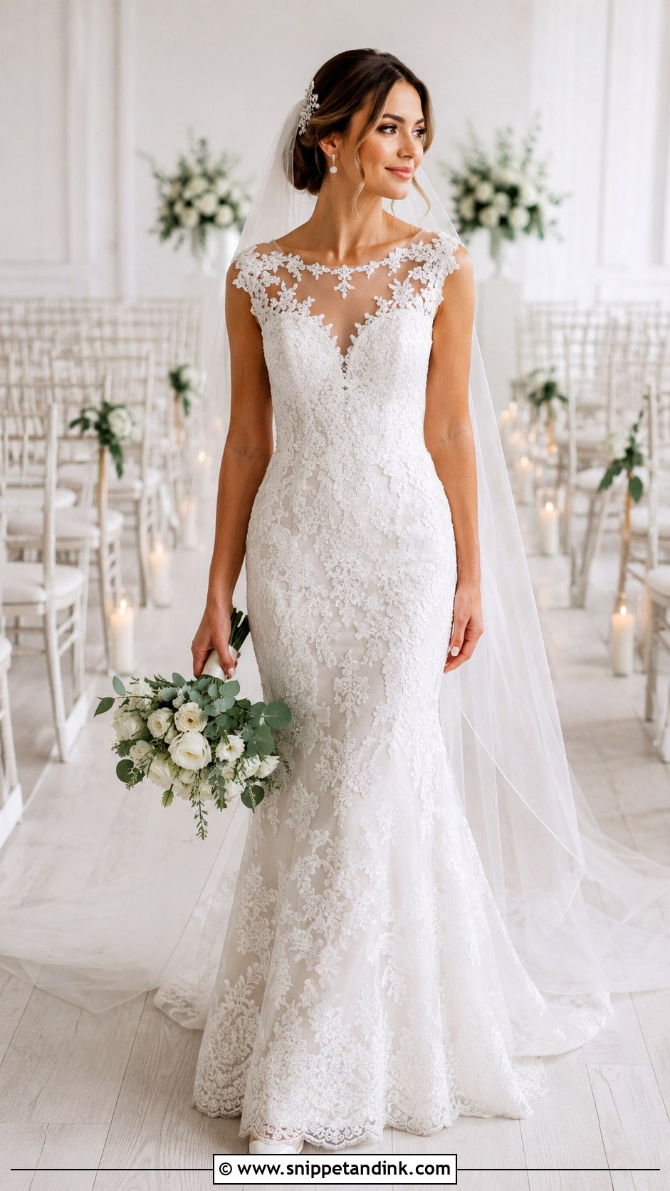 Illusion Neckline Lace Wedding Dress - Snippet and Ink - 20 Slim Fit Wedding Dresses
