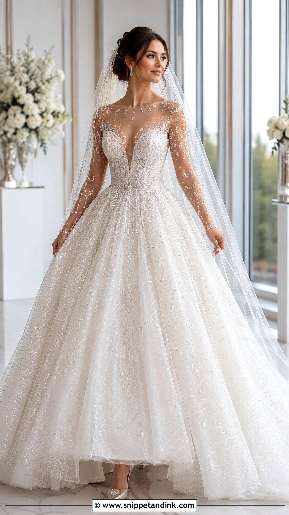 Illusion Neckline Sparkly Ballgown Wedding Dress - Snippet and Ink - 20 Ballgown Wedding Dress Sparkly Ideas