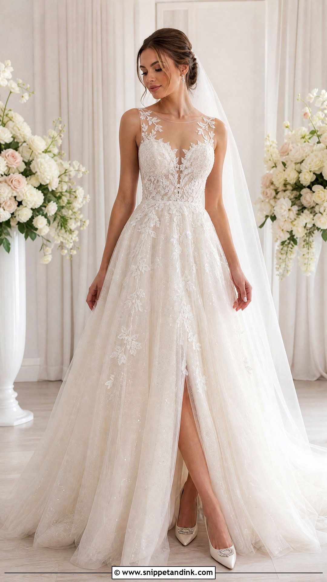 Illusion Neckline Tulle Wedding Dress - Snippet and Ink - 20 Wedding Dresses for Small Chest