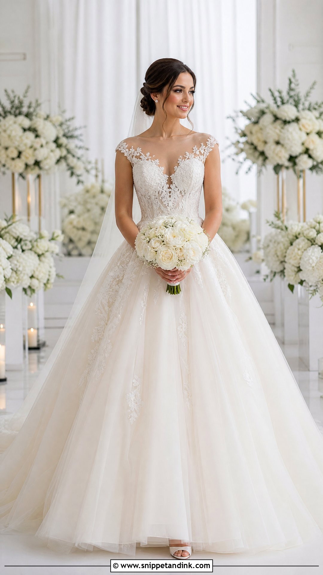 Illusion Neckline Tulle Wedding Dress Ballgown - Snippet and Ink - 20 Tulle Wedding Dress Ballgown Ideas