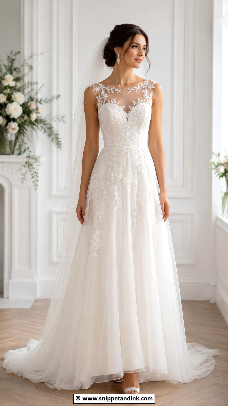 Illusion Neckline Tulle Wedding Dress - Snippet and Ink - 30 Tulle Wedding Dress Ideas