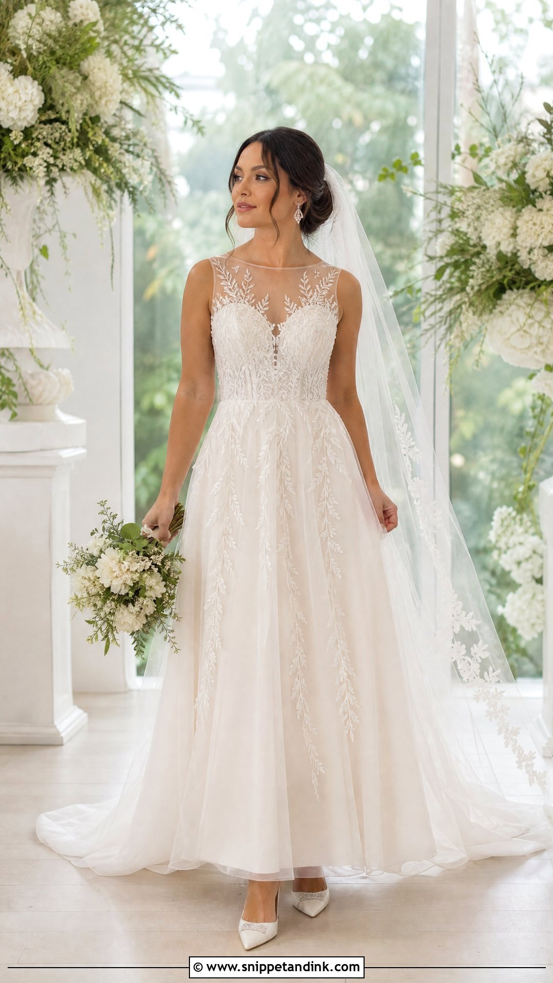 Illusion Neckline Tulle Wedding Gown - Snippet and Ink - 20 Wedding Gowns for Short Brides