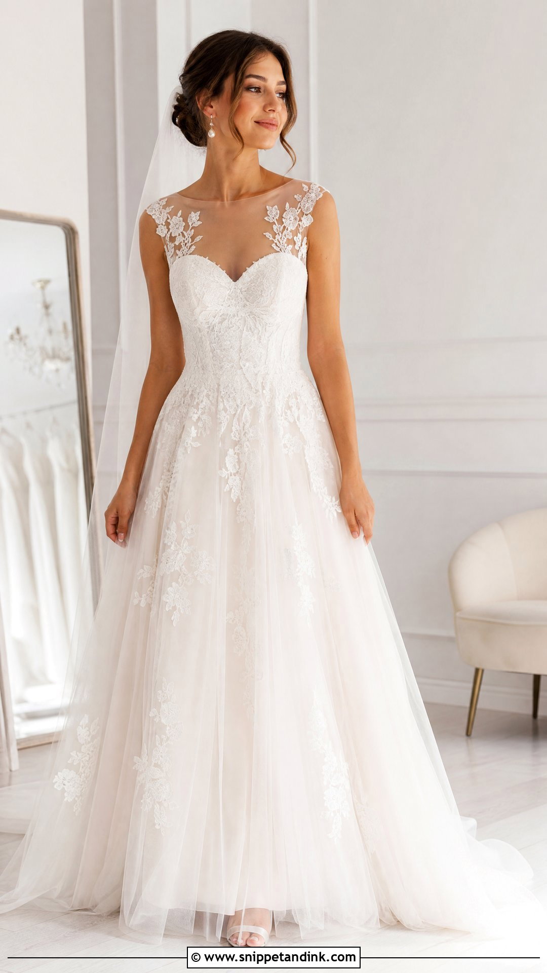 Illusion Neckline Tulle Wedding Gown - Snippet and Ink - 25 Tulle Wedding Gown Ideas