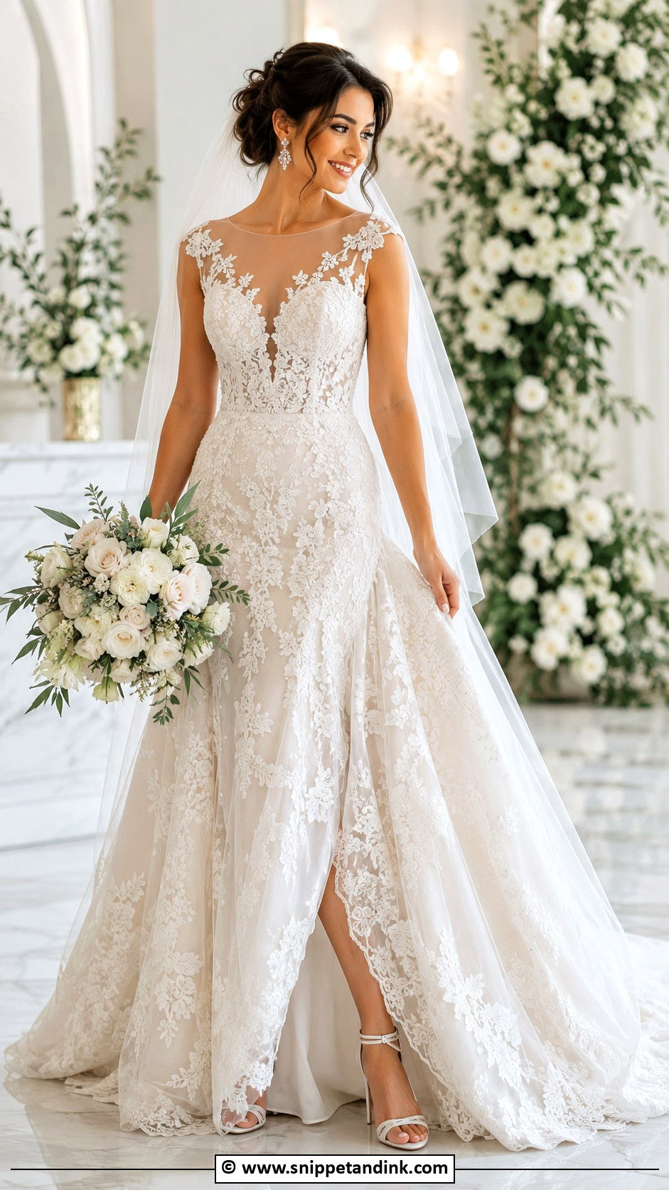 Illusion Neckline Wedding Dress - Snippet and Ink - 30 Elegant Wedding Dresses