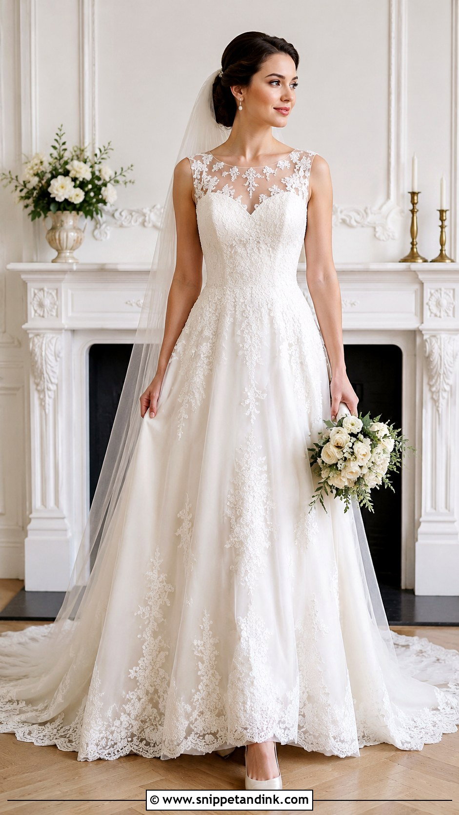 Illusion Neckline Wedding Dress - Snippet and Ink - 30 Old Hollywood Wedding Dress Ideas