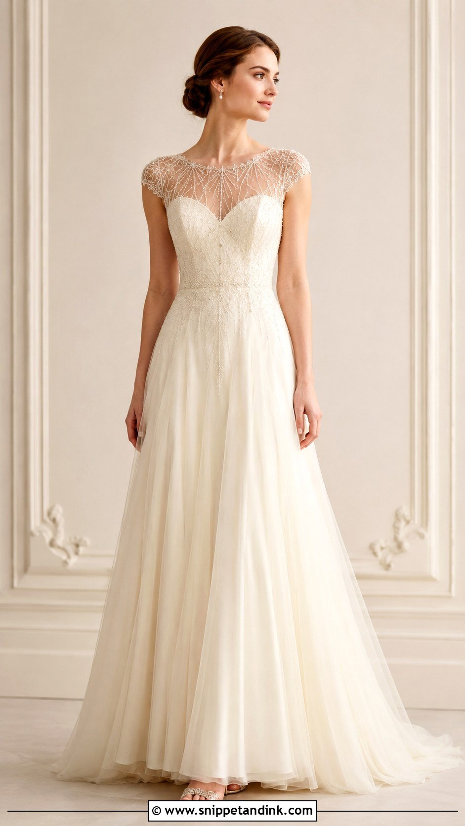 Illusion Neckline Wedding Dress - Snippet and Ink - 25 20s Wedding Dress Ideas
