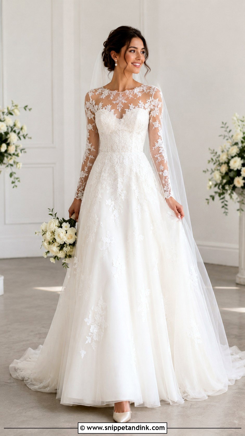 Illusion Neckline Wedding Dress With Detachable Sleeves - Snippet and Ink - 25 Illusion Neckline Wedding Dress Ideas