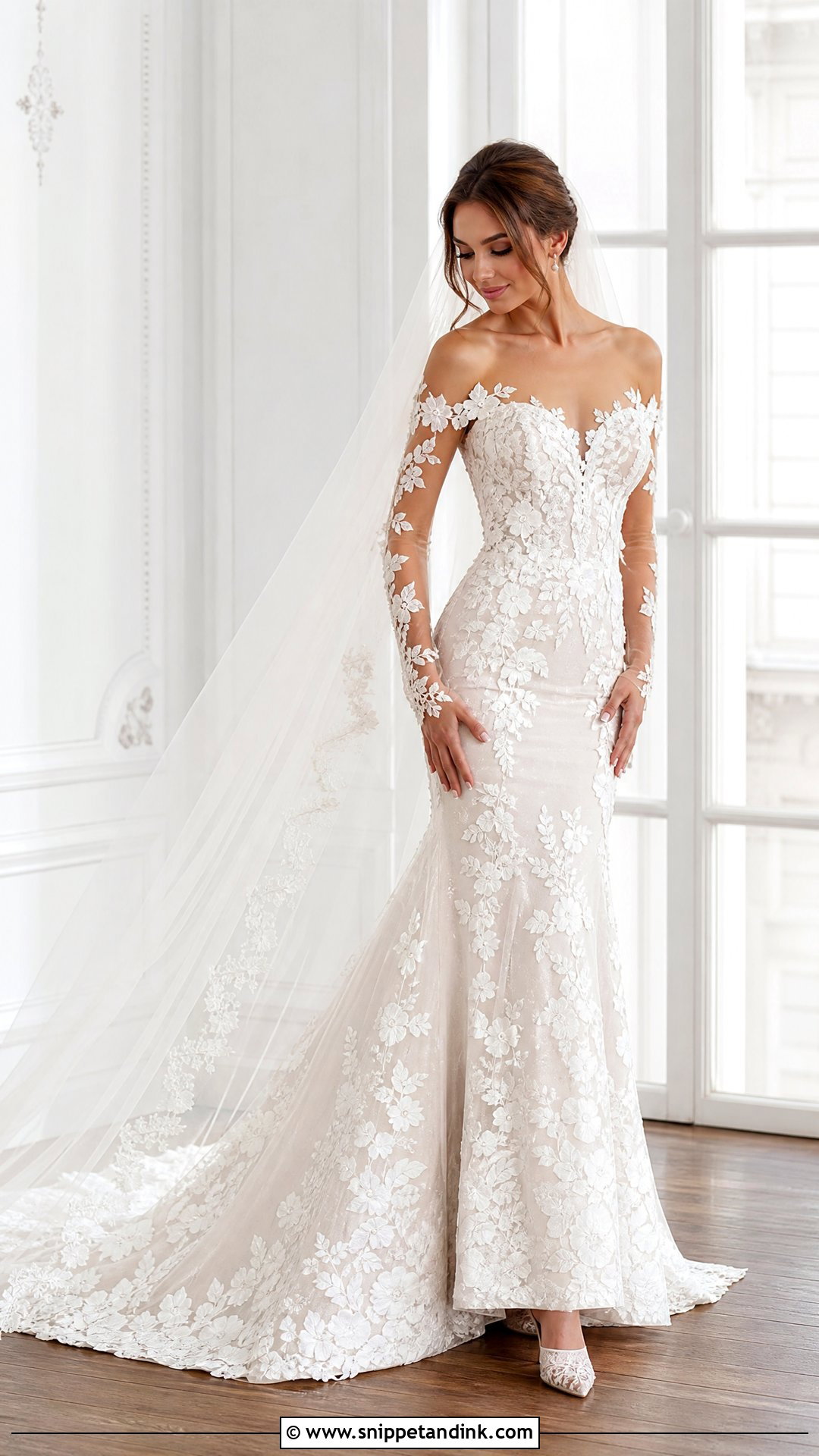Illusion Off the Shoulder Lace Sleeve Wedding Dress - Snippet and Ink - 20 Wedding Dress Off the Shoulder Sleeves
