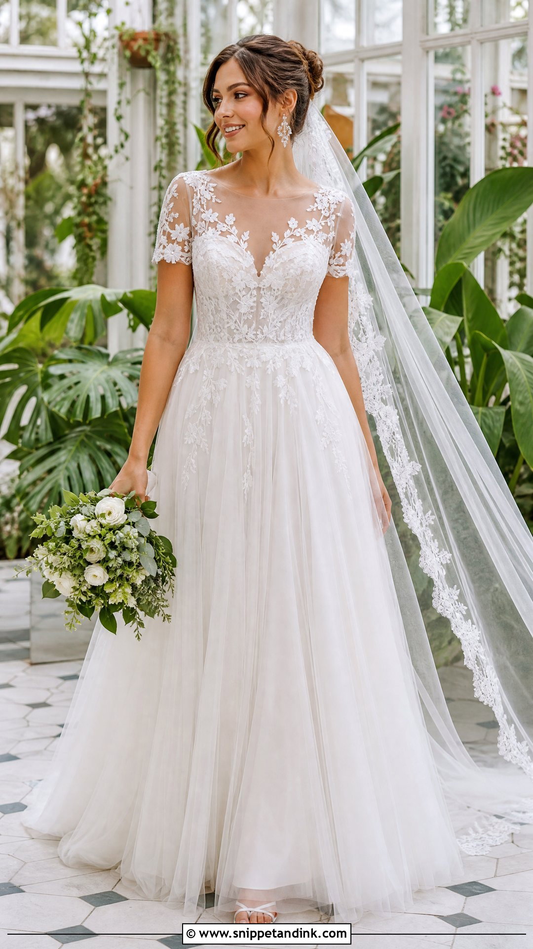 Illusion Short Sleeve Wedding Dress - Snippet and Ink - 20 Wedding Dresses with Short Sleeves
