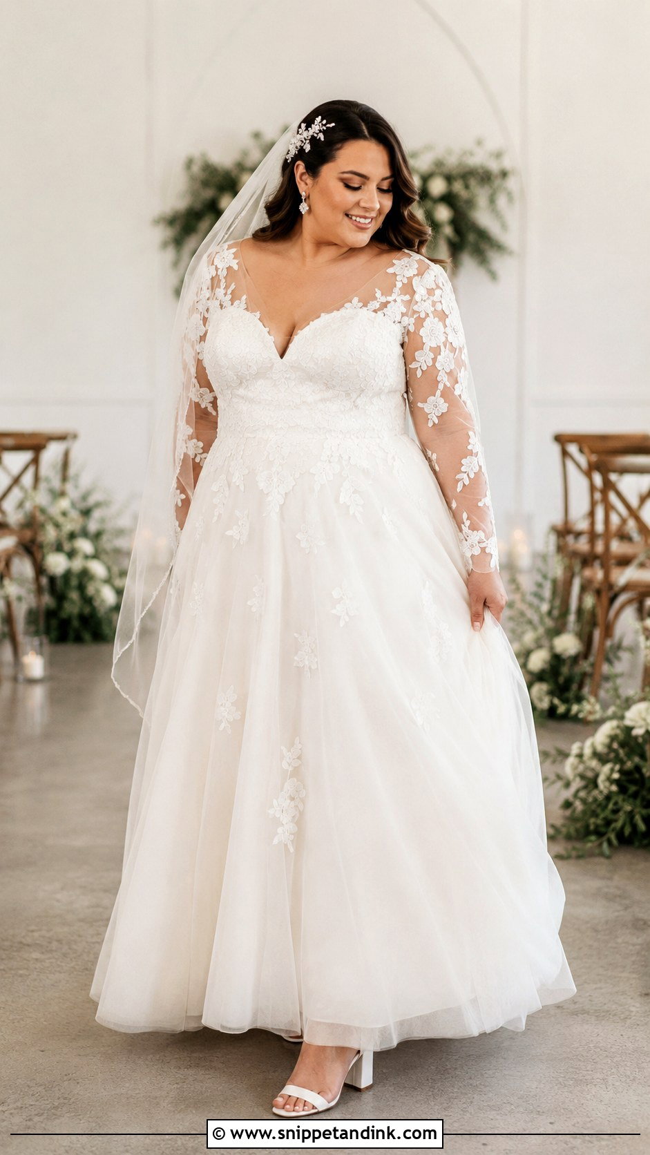 Illusion Sleeve A Line Wedding Dress - Snippet and Ink - 20 Curvy Wedding Dress Sleeves