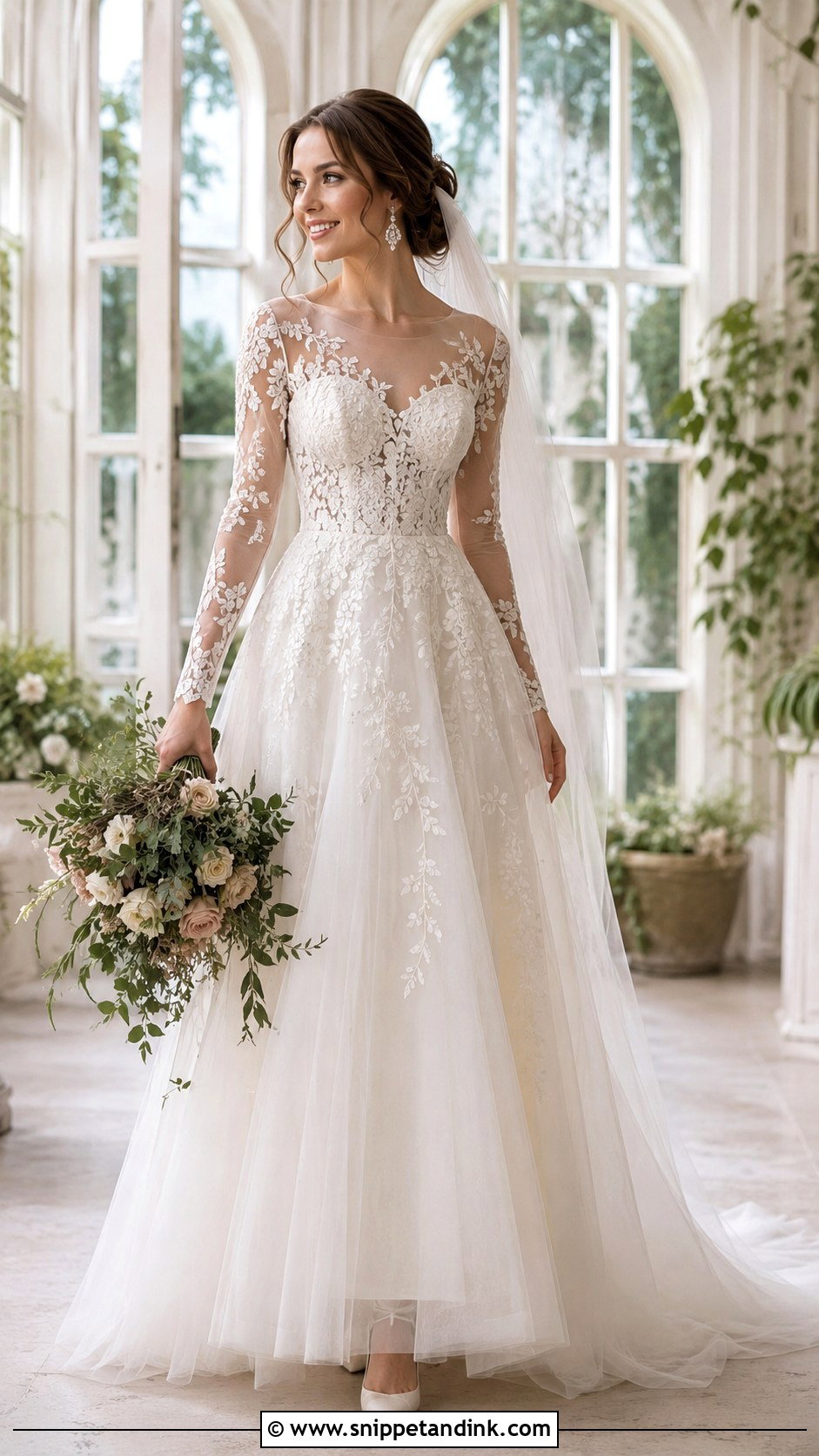 Illusion Sleeve A Line Wedding Dress - Snippet and Ink - 20 Long Sleeve a Line Wedding Dress Ideas