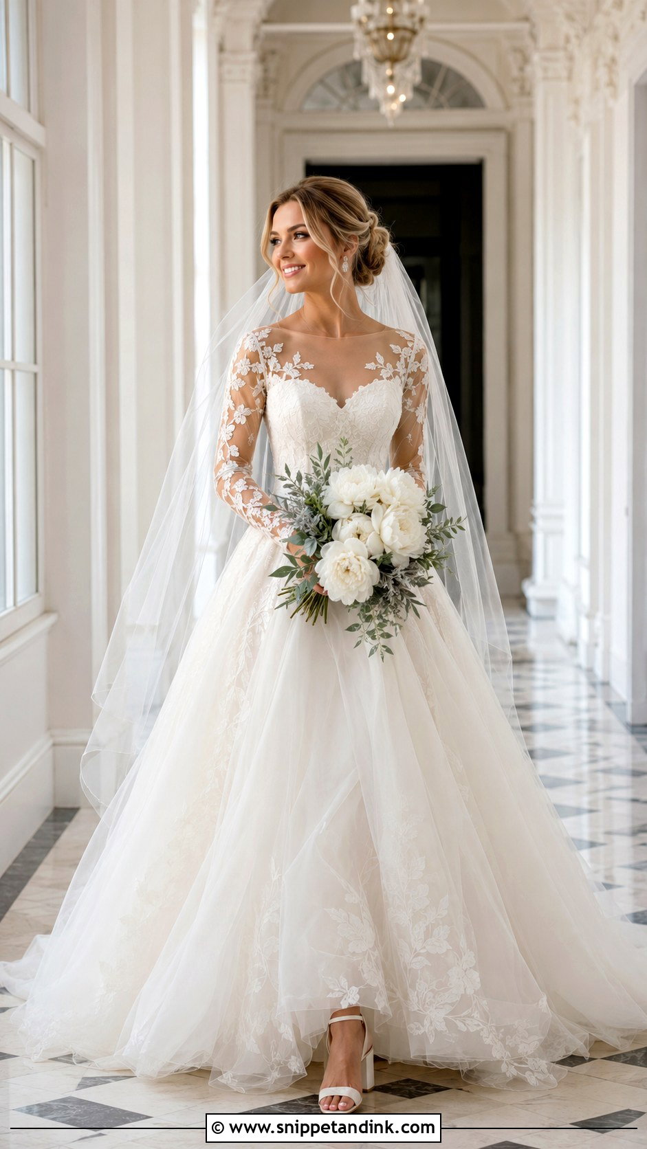 Illusion Sleeve Ball Gown Wedding Dress - Snippet and Ink - 20 Elegant Ball Gown Wedding Dress Ideas