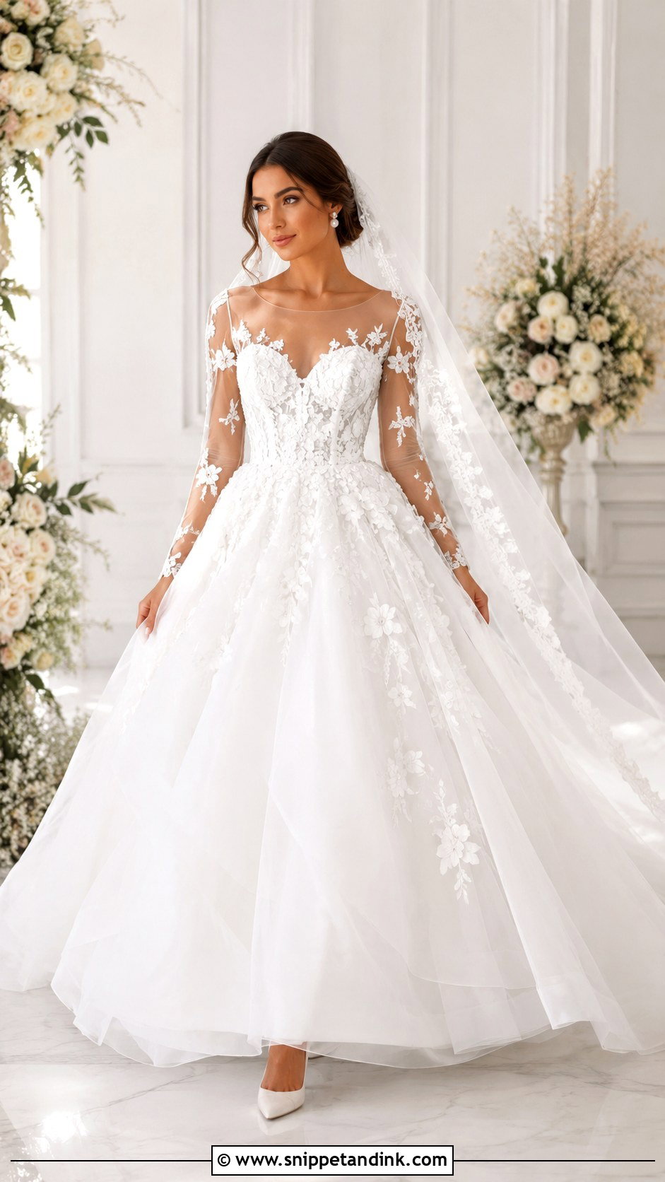 Illusion Sleeve Ball Gown Wedding Dress - Snippet and Ink - 25 Ball Gown Wedding Dress with Sleeves