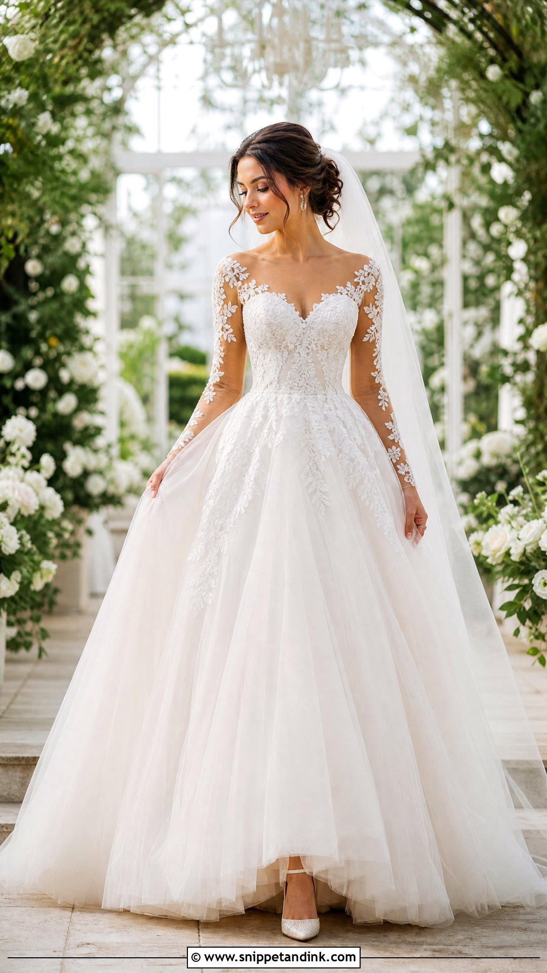Illusion Sleeve Ballgown Wedding Dress - Snippet and Ink - 25 Ballgown Wedding Dress with Sleeves