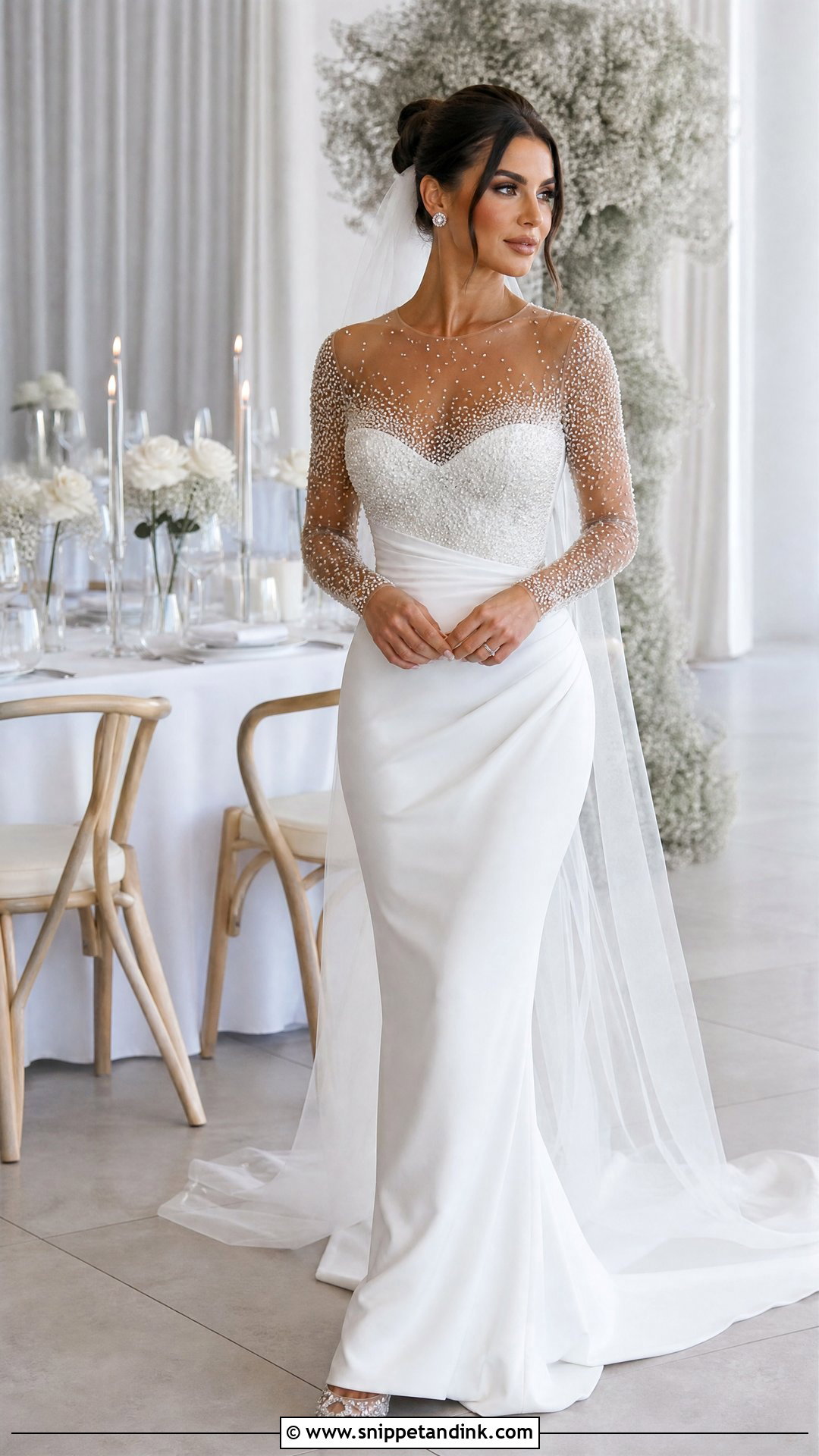 Illusion Sleeve Beaded Wedding Dress - Snippet and Ink - 20 Tight Wedding Dress with Sleeves