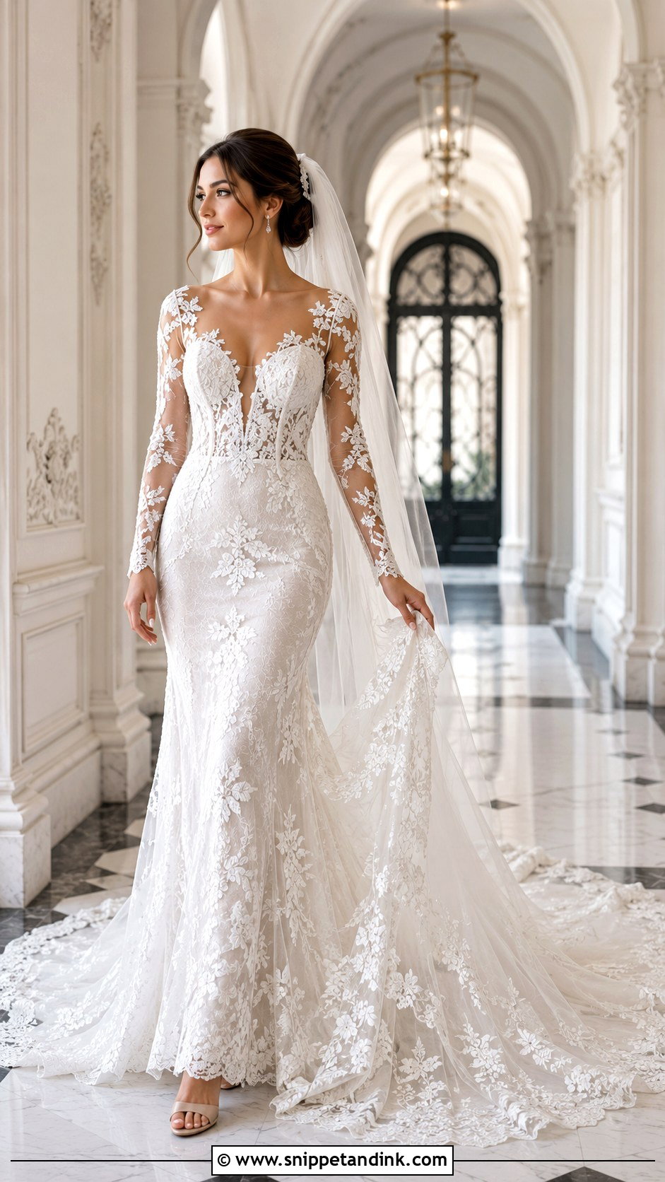 Illusion Sleeve Cathedral Wedding Dress - Snippet and Ink - 30 Cathedral Wedding Dress Ideas