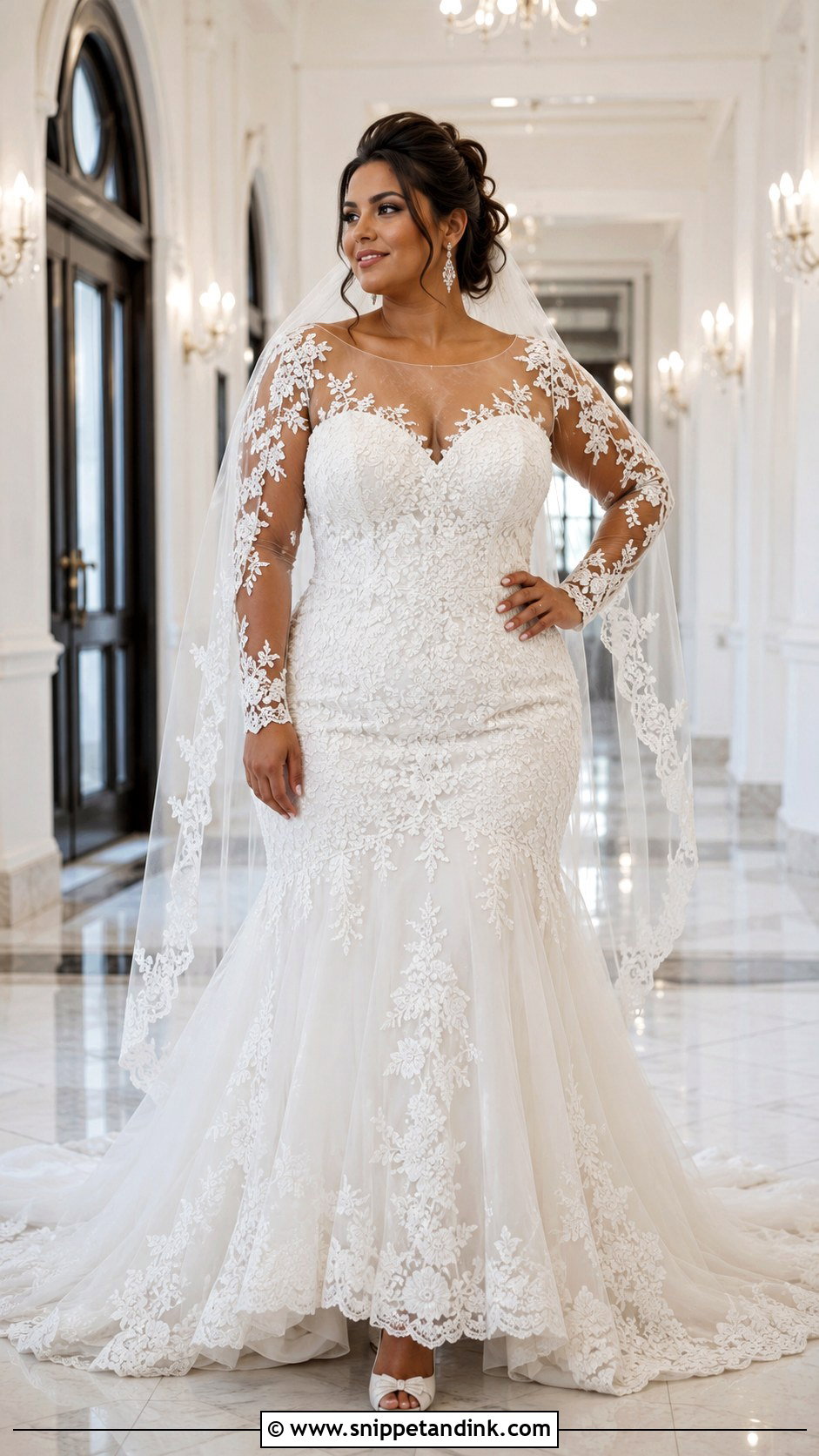 Illusion Sleeve Fit And Flare Wedding Dress - Snippet and Ink - 20 Classic Long Sleeve Wedding Dress Ideas