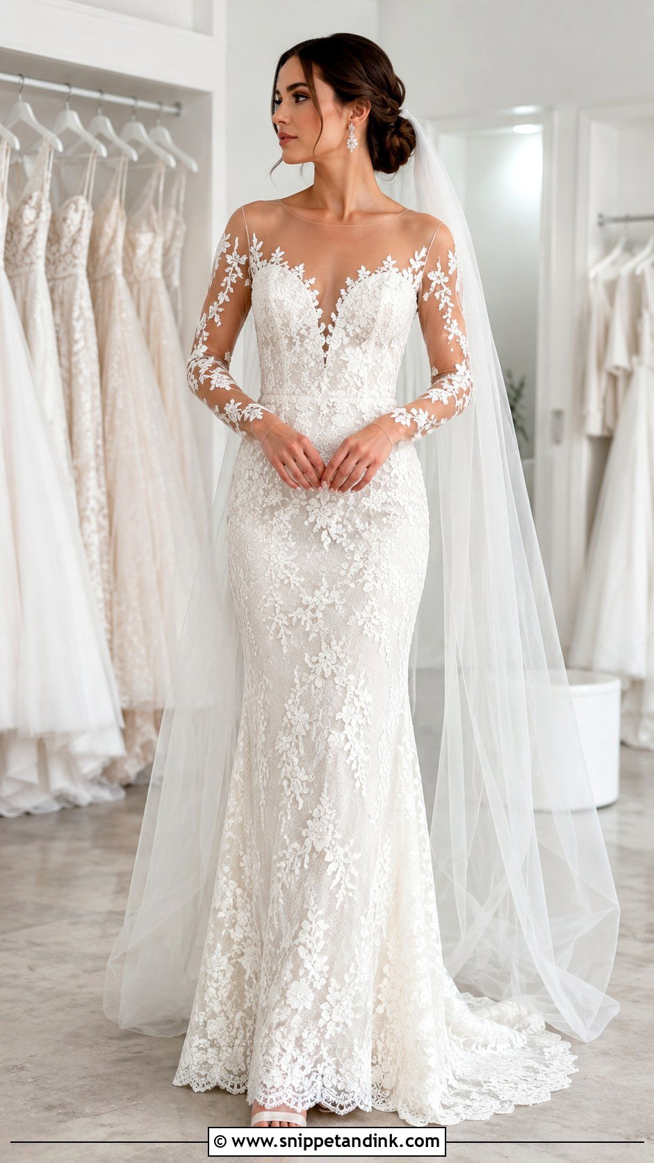 Illusion Sleeve Fitted Wedding Dress - Snippet and Ink - 20 Fitted Wedding Dress with Sleeves