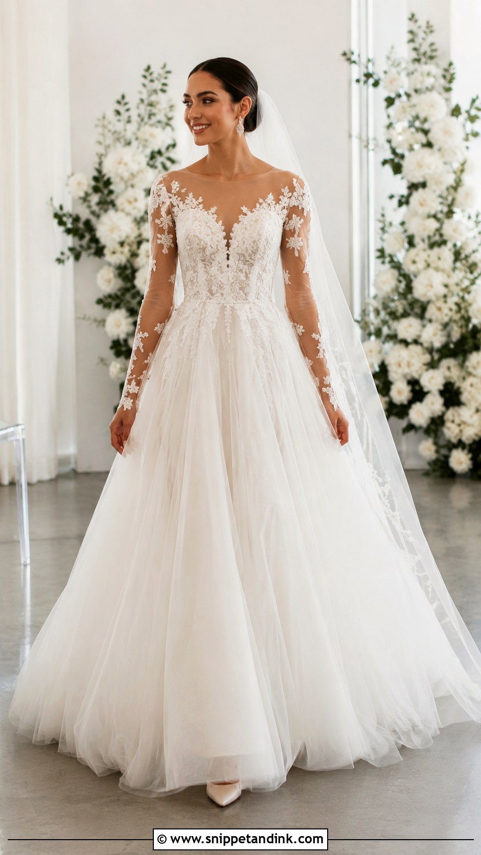Illusion Sleeve Full Skirt Wedding Dress - Snippet and Ink - 20 Full Skirt Wedding Dress Ideas